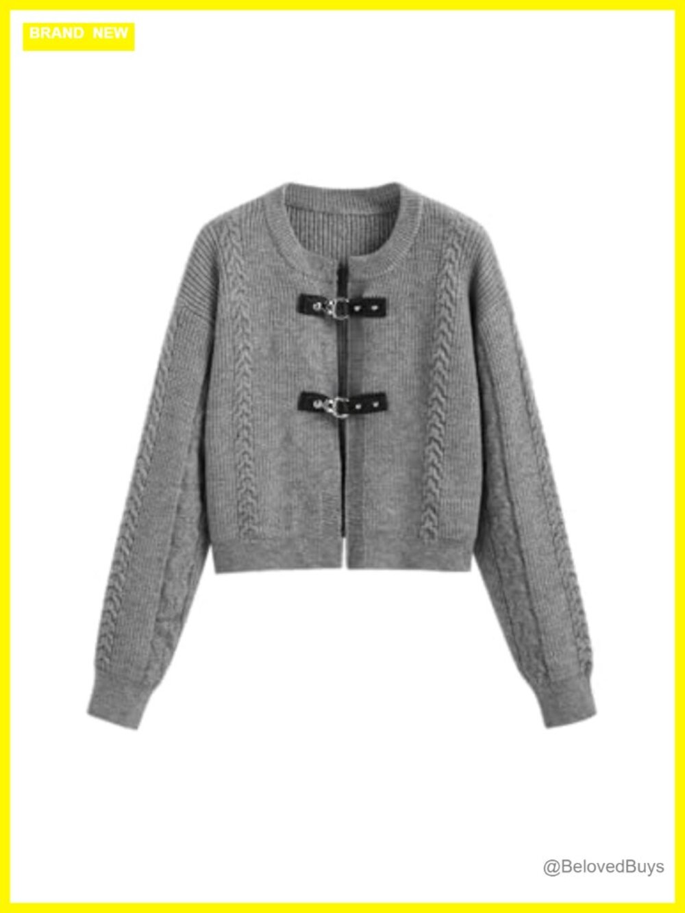 Buckle Cardigan Sweater Women Crop Knit Long Sleeve Open Front